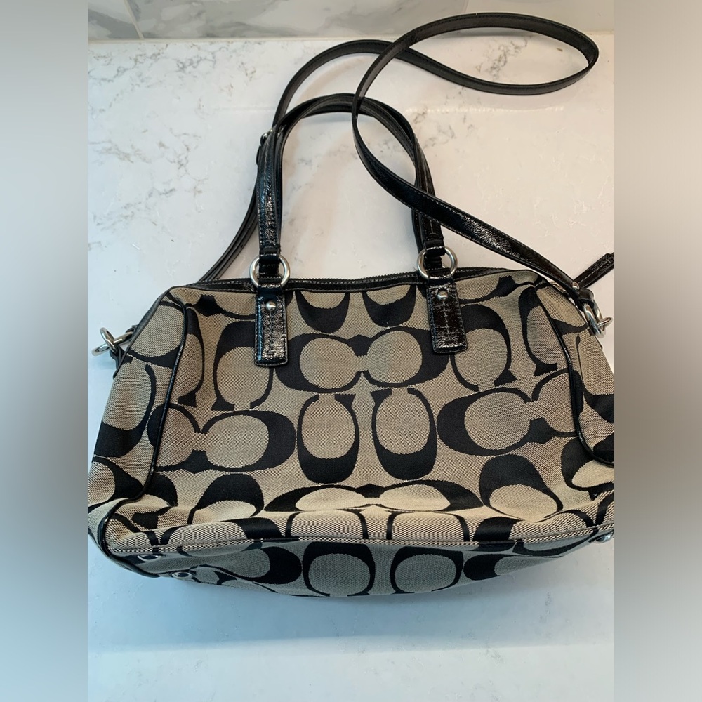 Coach Black Patent Leather White Logo Jacquard Bag - Picture 11 of 11